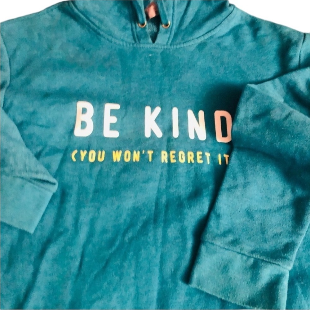 Only Human oversized small blue BE KIND hooded sweatshirt kangaroo pocket